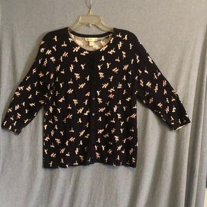 NWOT Christopher & Banks navy with white/coral dragonflies cardigan sweater sz L